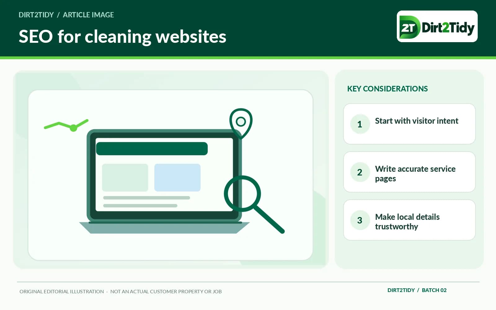 editorial illustration: start with the customer's task for seo for cleaning service websites: practical basics