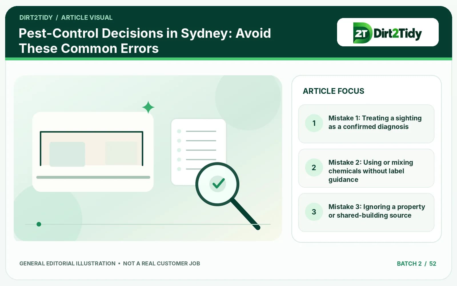 editorial illustration: mistake 1: treating a sighting as a confirmed diagnosis for pest-control decisions in sydney: avoid these common errors
