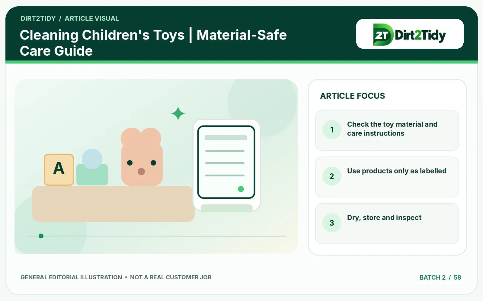 infographic: check the toy material and care instructions for cleaning children's toys | material-safe care guide