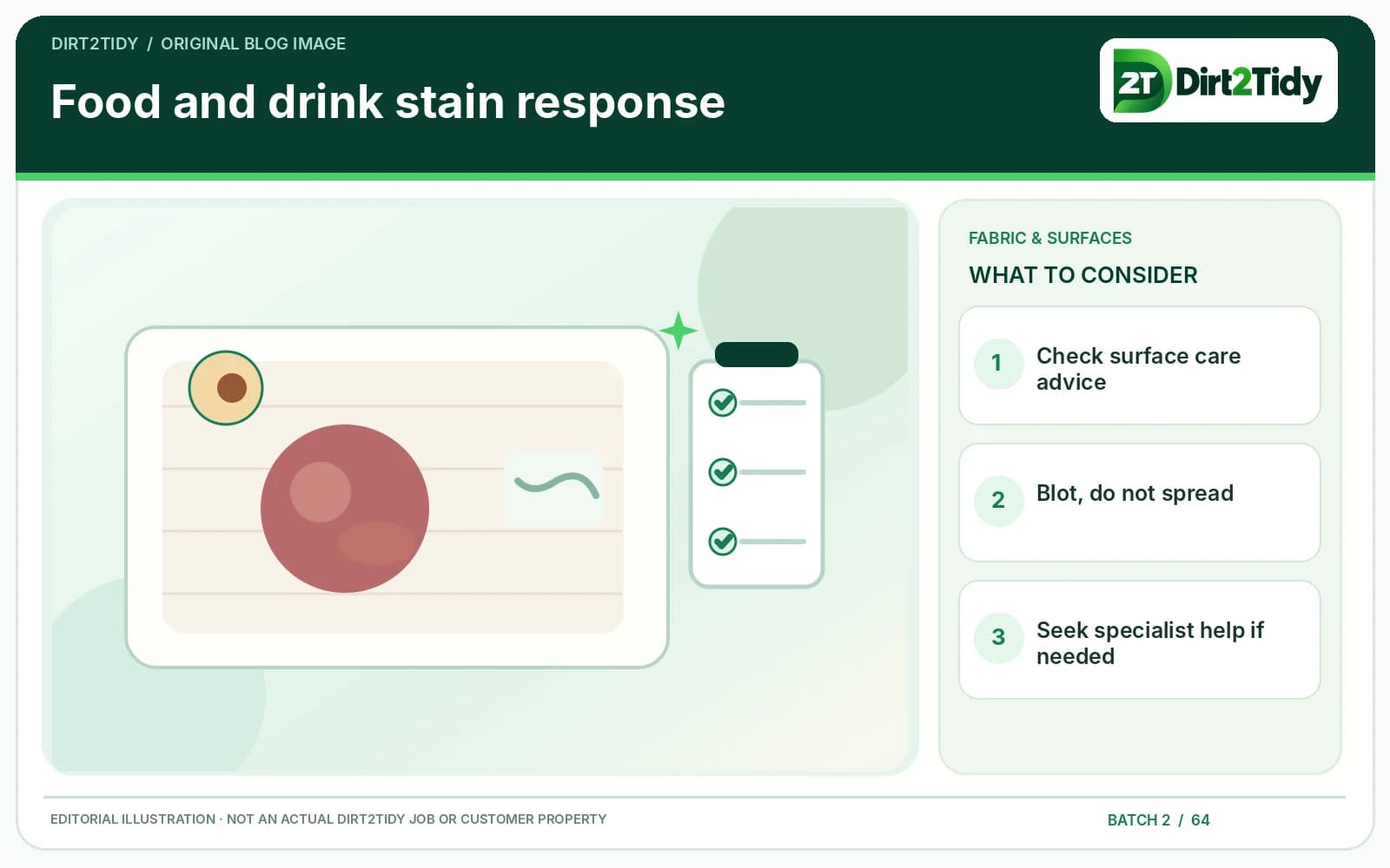 infographic: start with a safe first response for how to respond to common food and drink stains