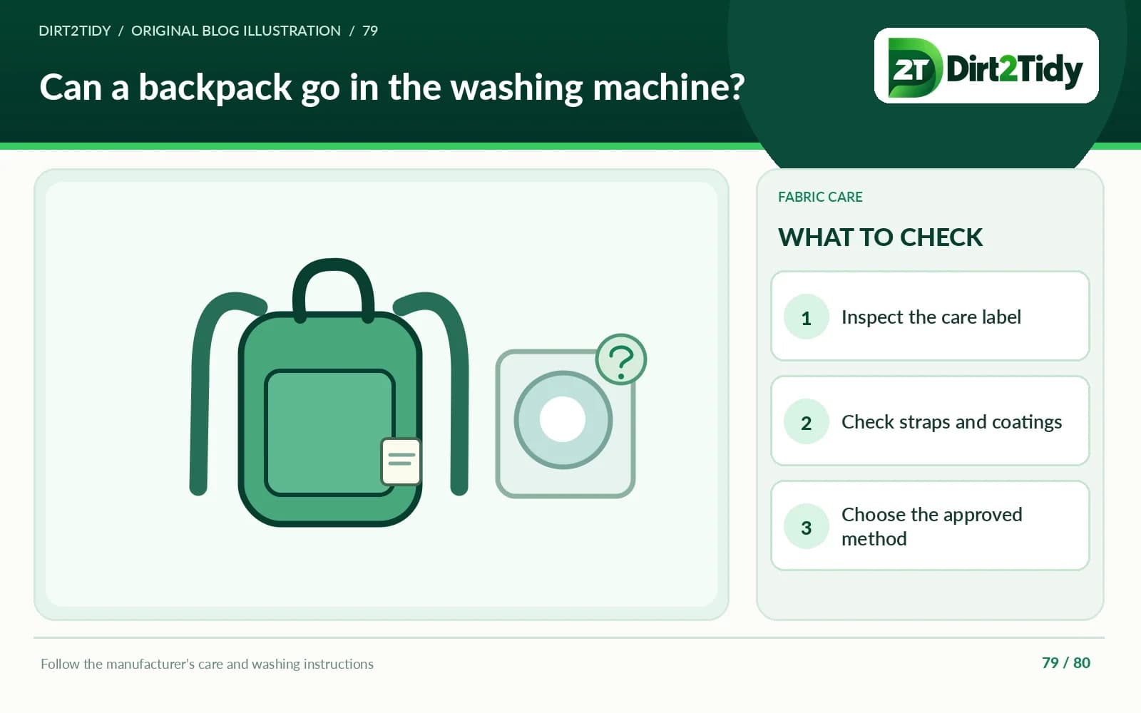 editorial illustration: inspect the backpack before washing for can you machine-wash a backpack? check the care label