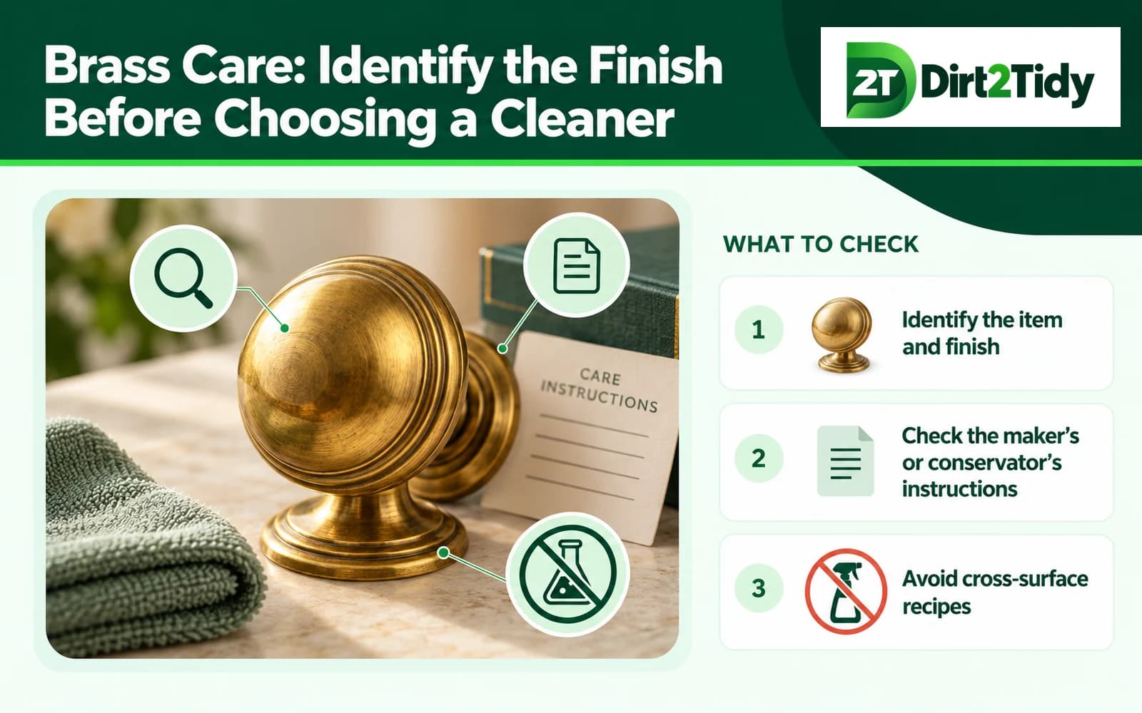 editorial photograph: identify the item and finish for brass care: identify the finish before choosing a cleaner