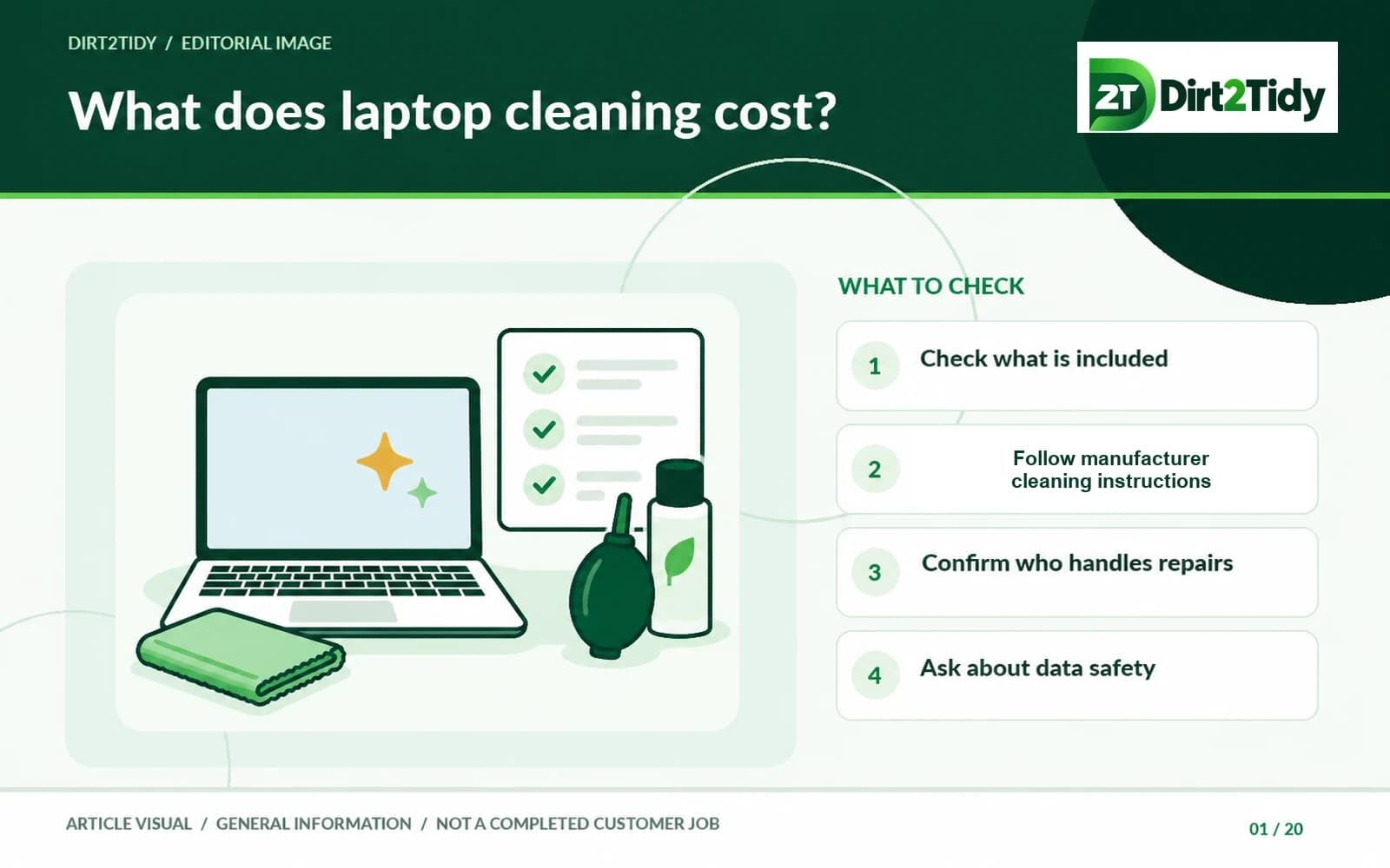 editorial illustration: describe the device and requested work for laptop cleaning cost: what to check before requesting a quote