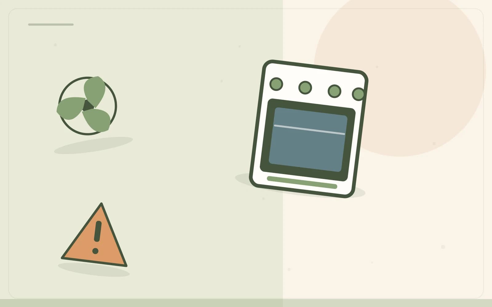 Editorial illustration featuring oven, fan, warning for the article “Oven Cleaner Fumes: Safer Use, Ventilation and What to Do”.