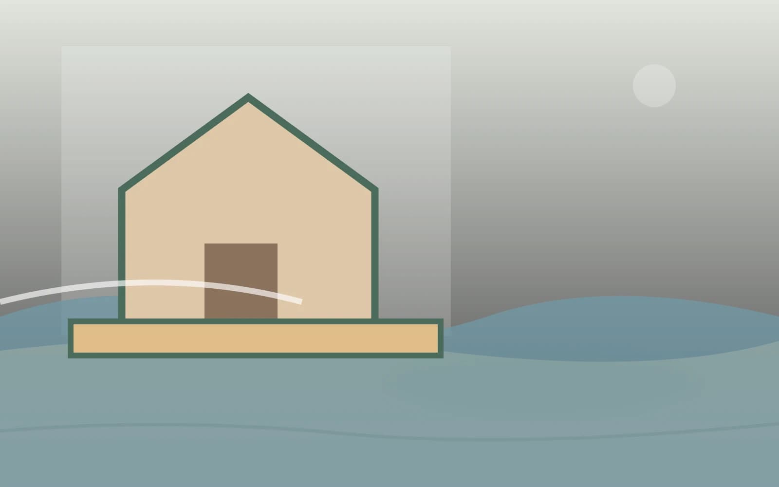 A property threshold viewed beyond a temporary flood barrier with water kept outside