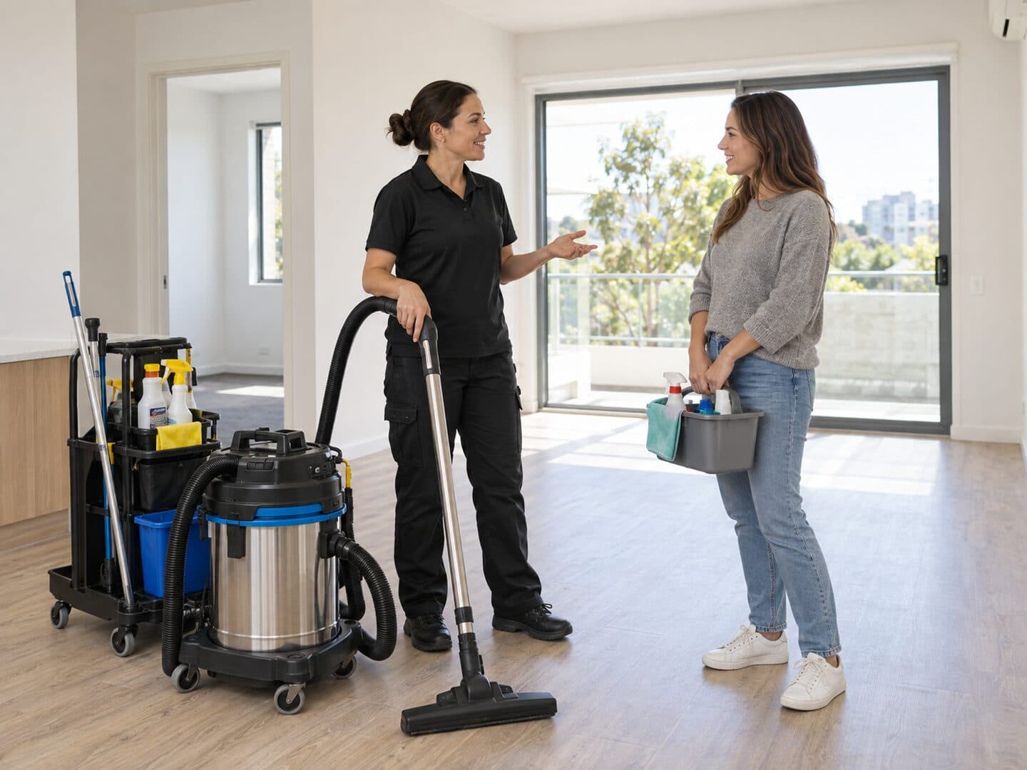 Professional cleaner detailing a kitchen during an end of lease clean
