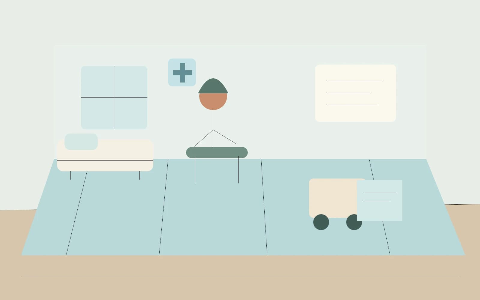 A hospital cleaner checks facility floor protocol and finish before a controlled cleaning pass