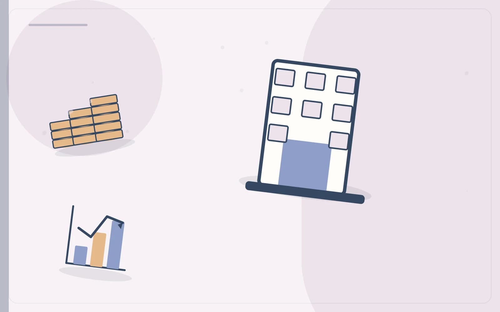Editorial illustration featuring building, coins, chart for the article “How Property Development Revenue and Costs Fit Together”.