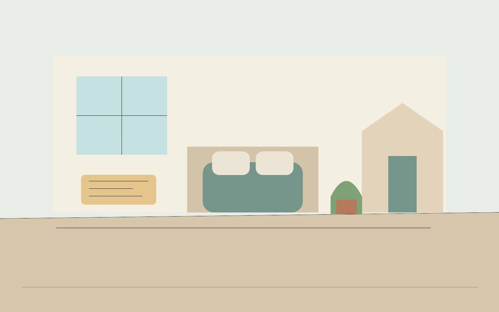 An interior is prepared for sale: repair materials are set aside as a cleaner finishes an uncluttered staged living space