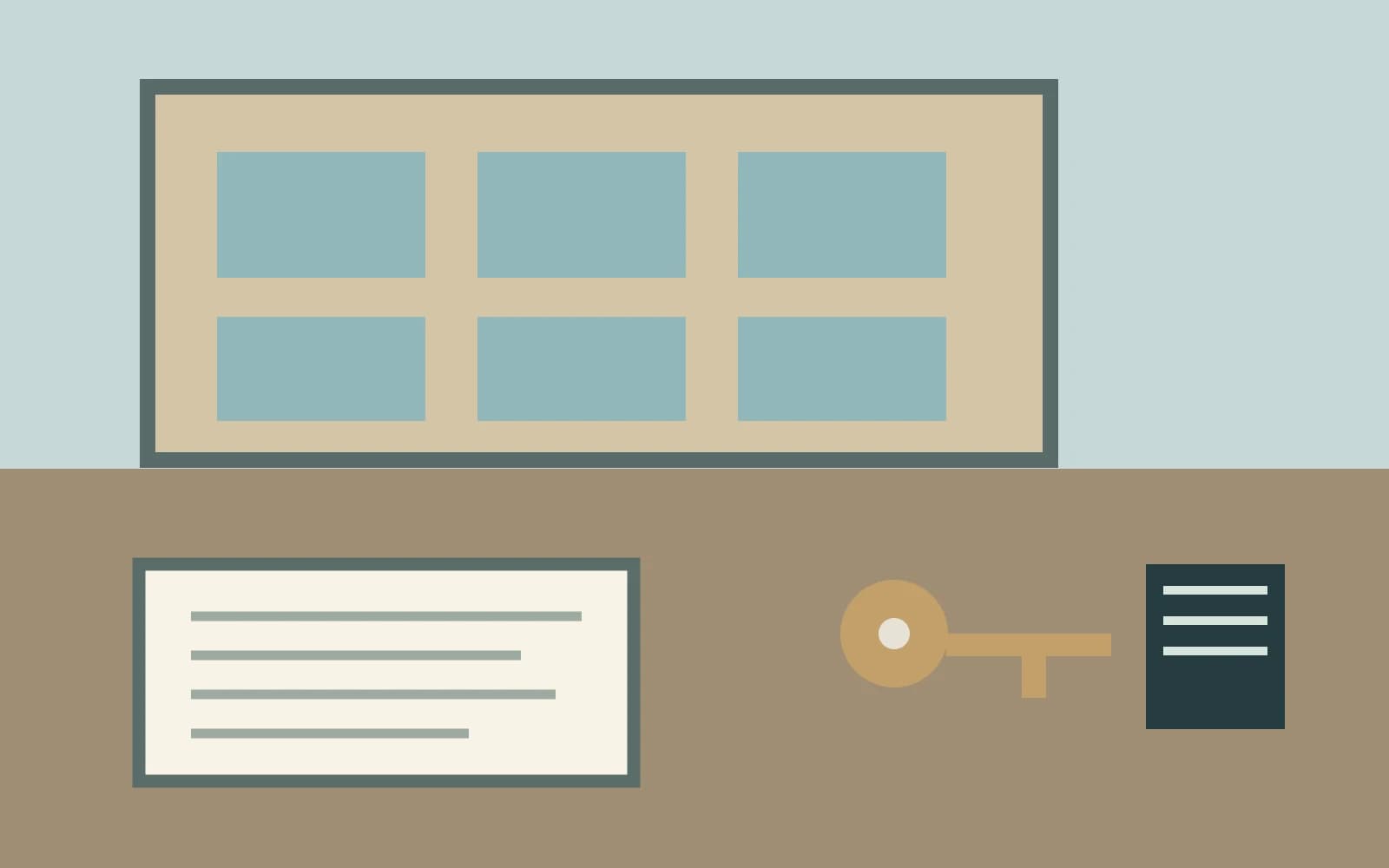 Rental keys and a blank property-management service schedule beside an apartment plan