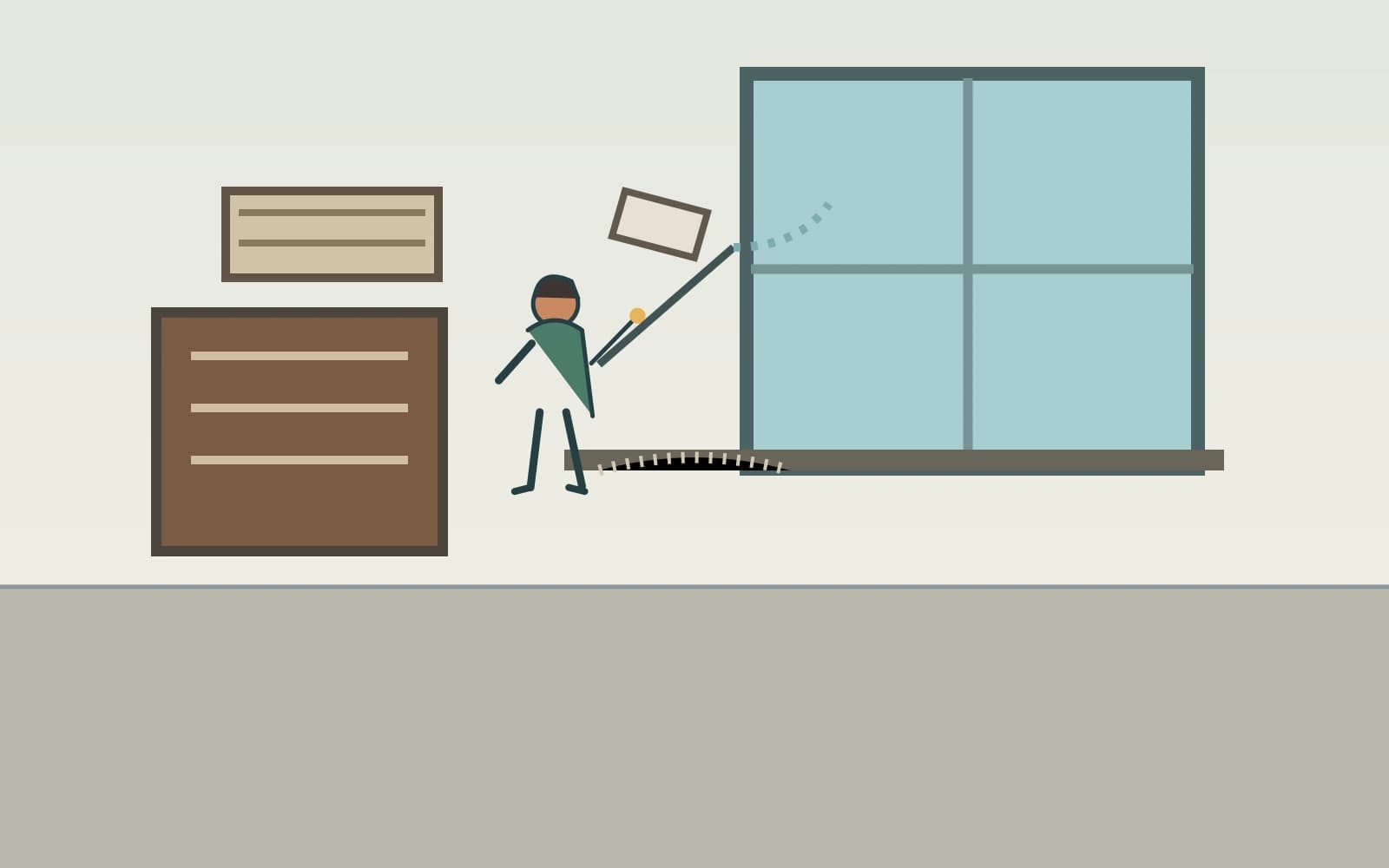 A resident reopens a long-closed home, airing a dusty room and inspecting stored household items