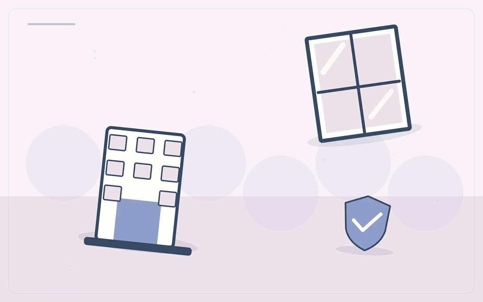 Editorial illustration featuring building, window, shield for the article “High-Rise Window Cleaning: Questions for Building Owners and Managers”.