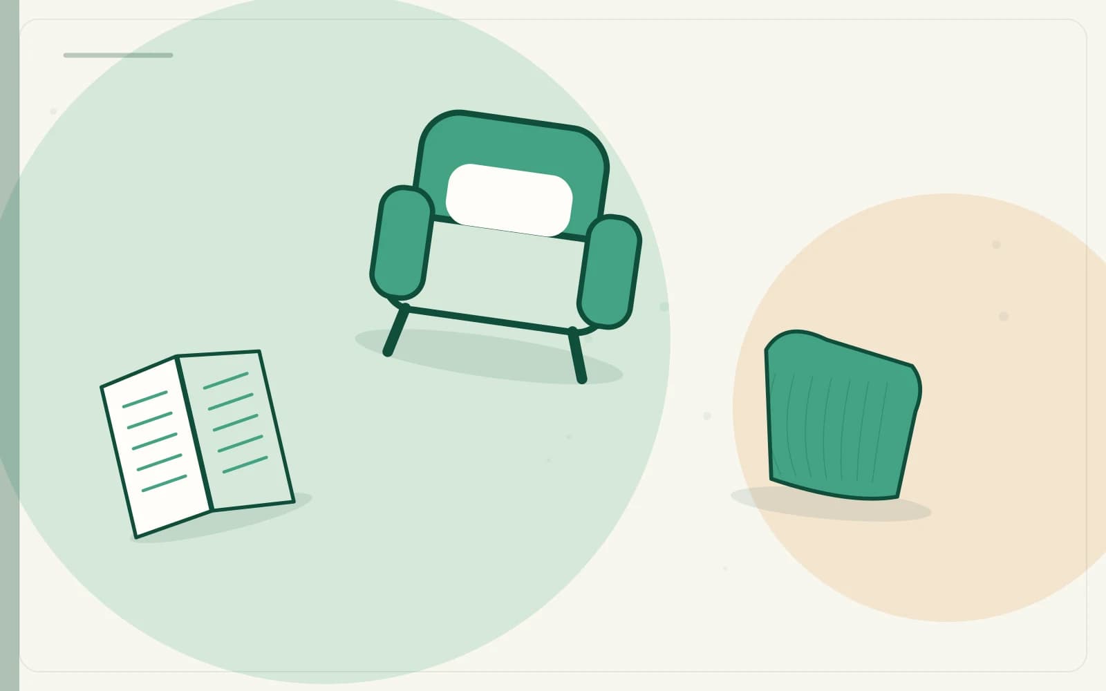 Editorial illustration featuring chair, manual, fabric for the article “How to Clean Upholstery Safely by Fabric Care Code”.