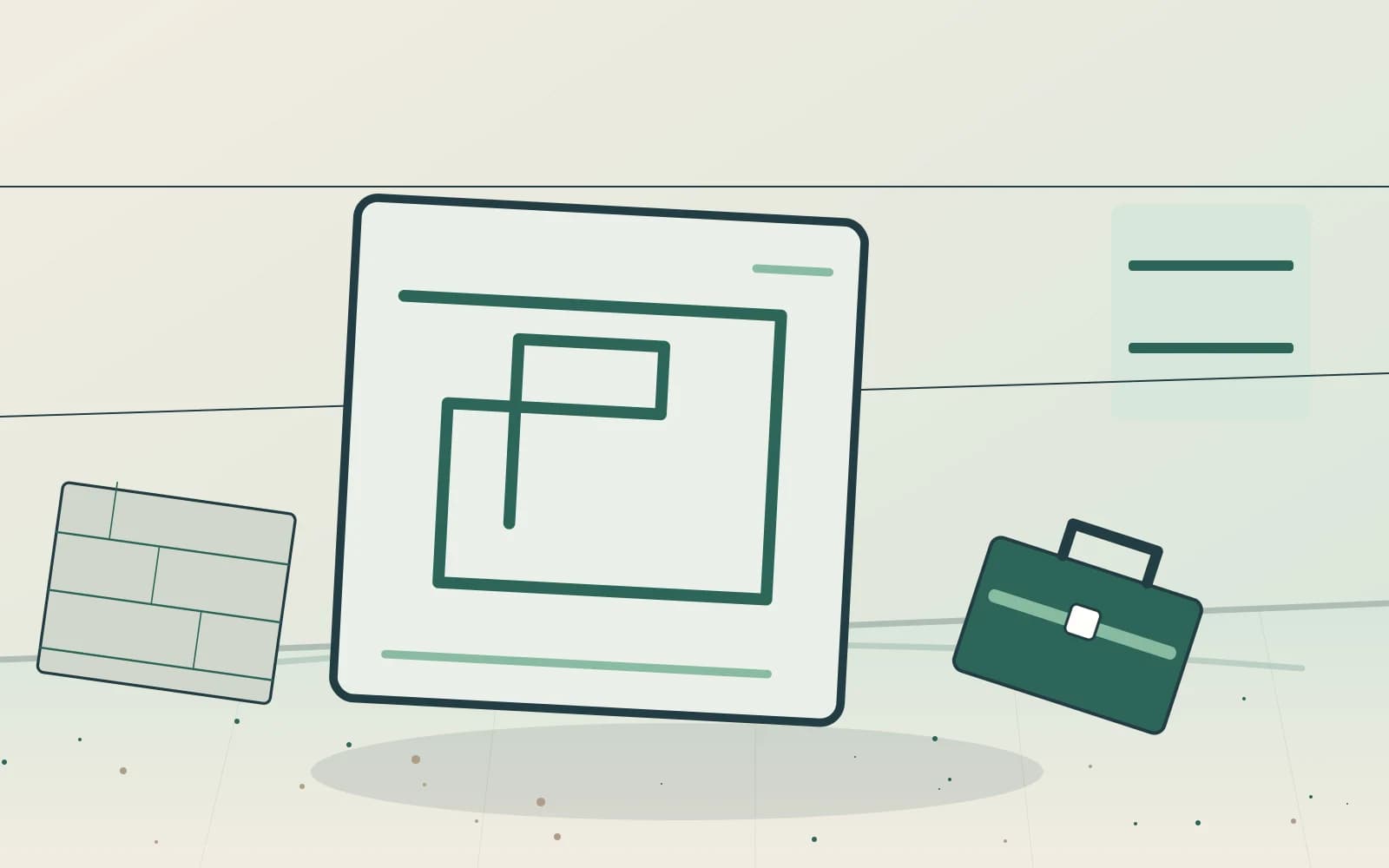 Editorial illustration of a renovation floor plan with wall samples and a toolbox