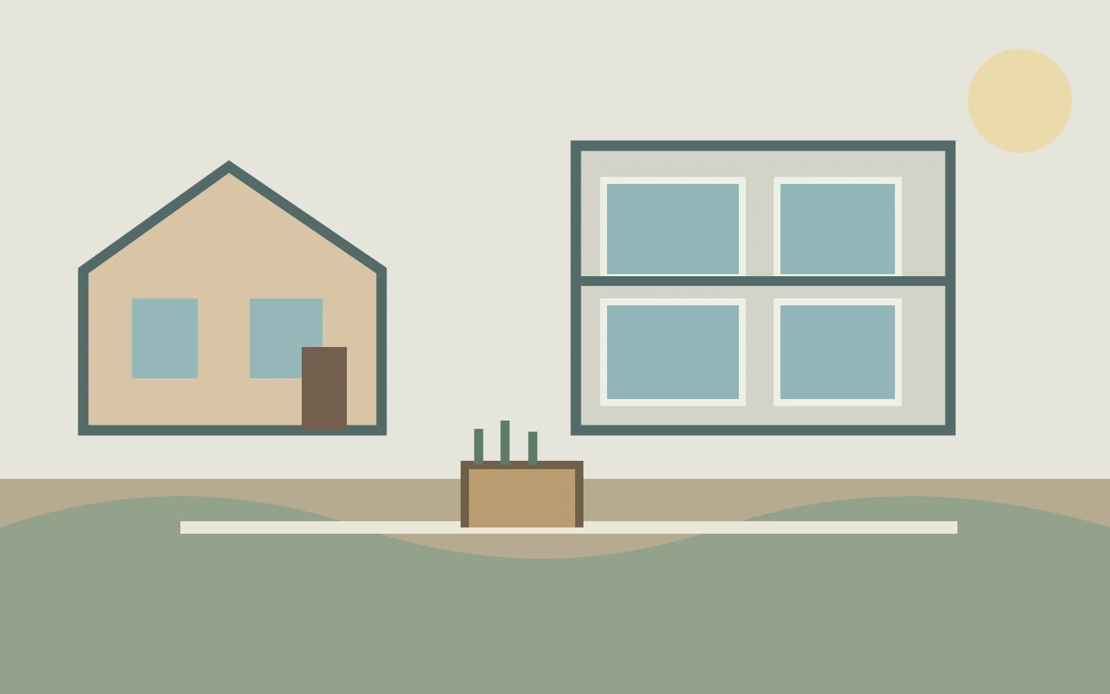 An apartment building and detached house shown as two distinct housing choices