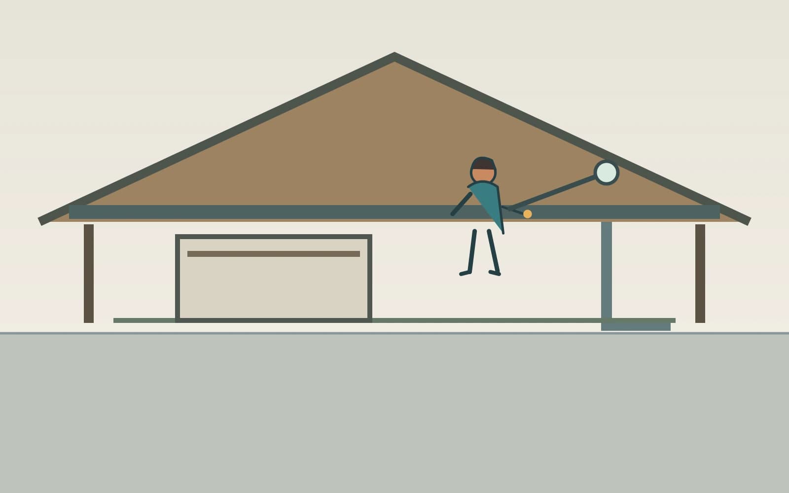 A gutter contractor inspects an eaves channel and downpipe from ground level before quoting