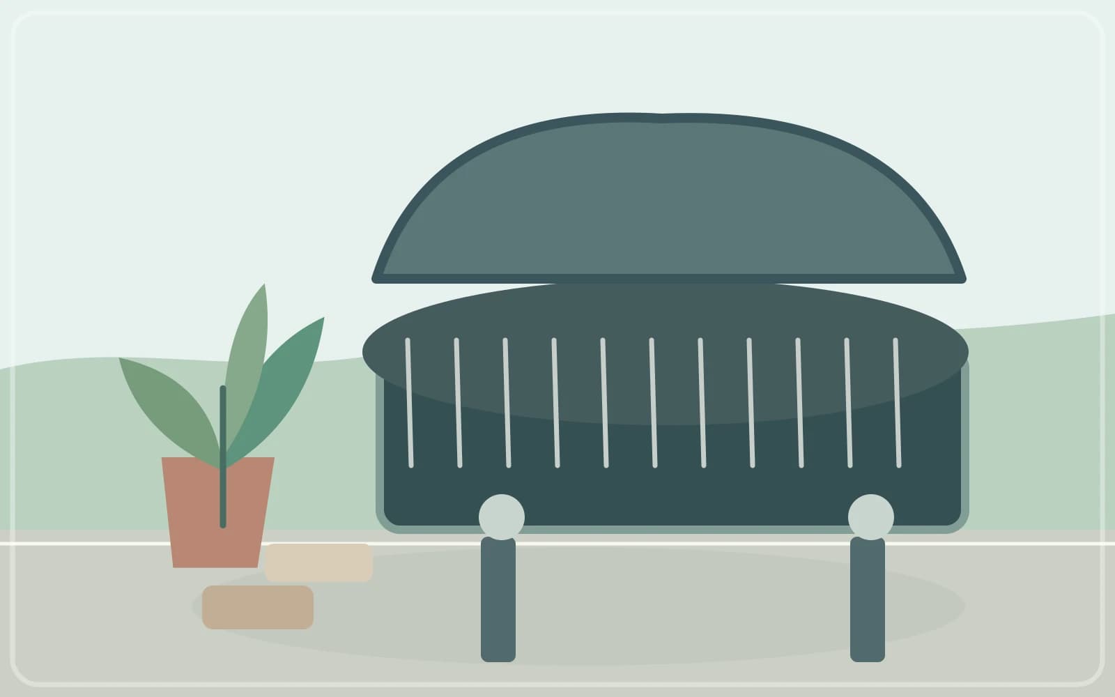 Switched-off outdoor BBQ grill cooling with tools set aside