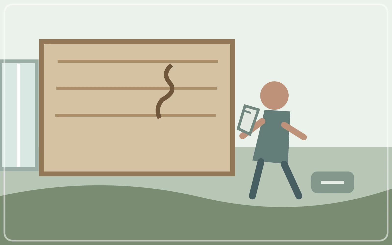 Pest professional and resident inspect a timber sill with a torch; treatment products remain sealed