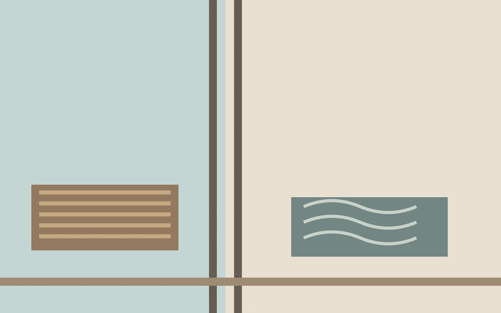 Textured outdoor and woven indoor mats placed on opposite sides of a doorway