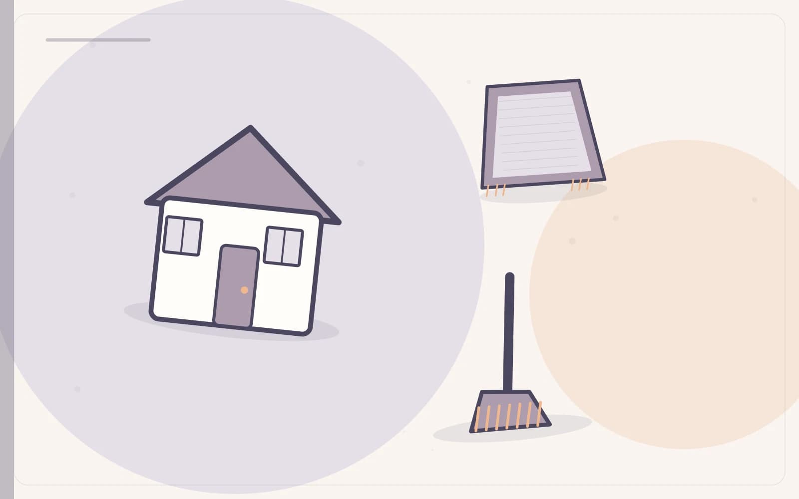 Editorial illustration featuring home, rug, broom for the article “Clean Home and Carpet: Plan Tasks by Room and Surface”.