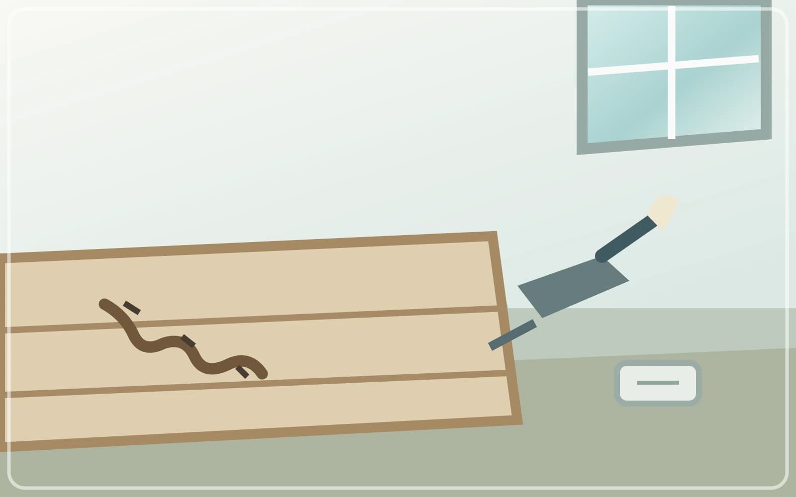 Gloved inspector examining a termite mud tube on a timber sill