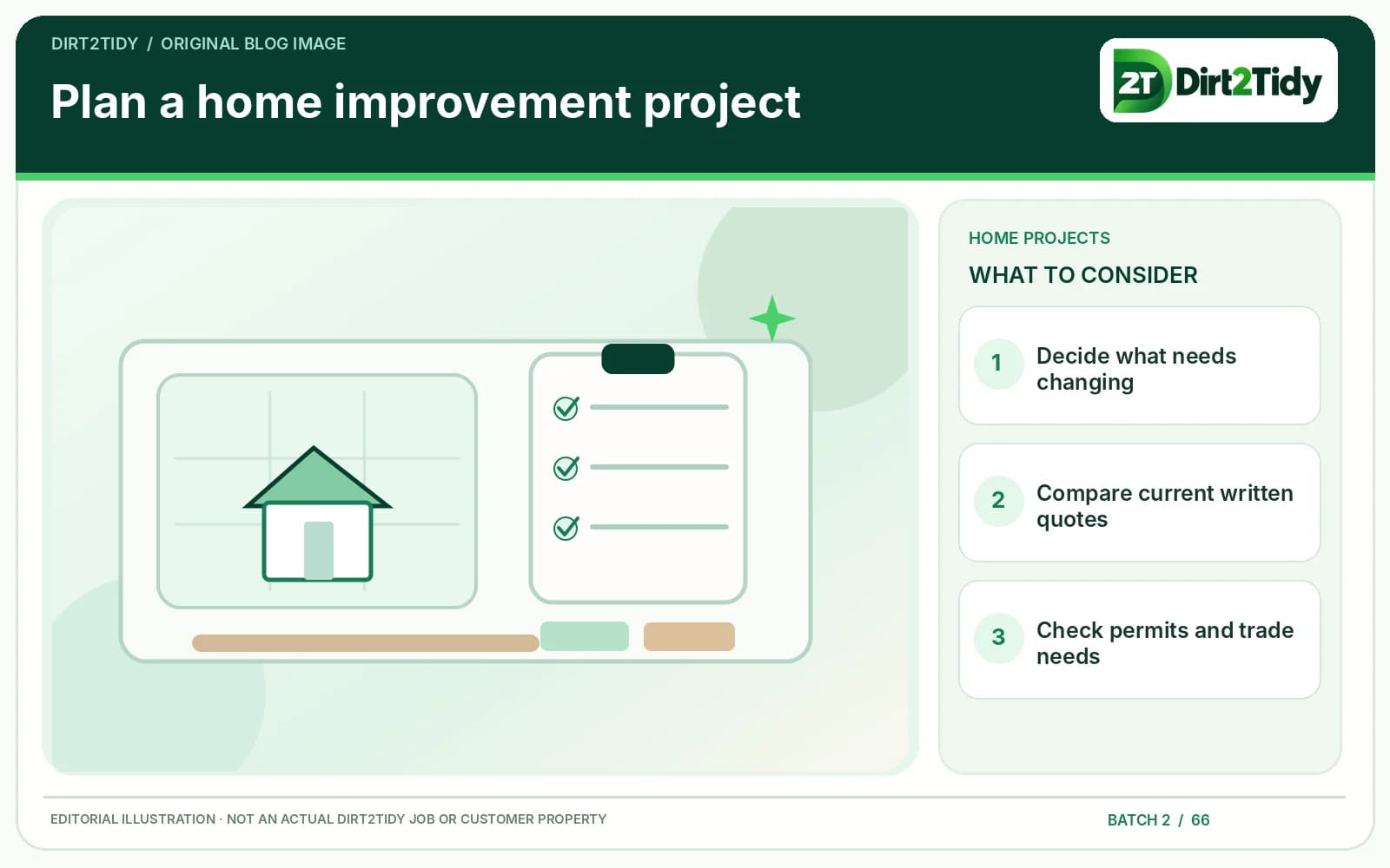 editorial illustration: clarify the reason for the work for planning home improvements: compare needs, costs and local rules
