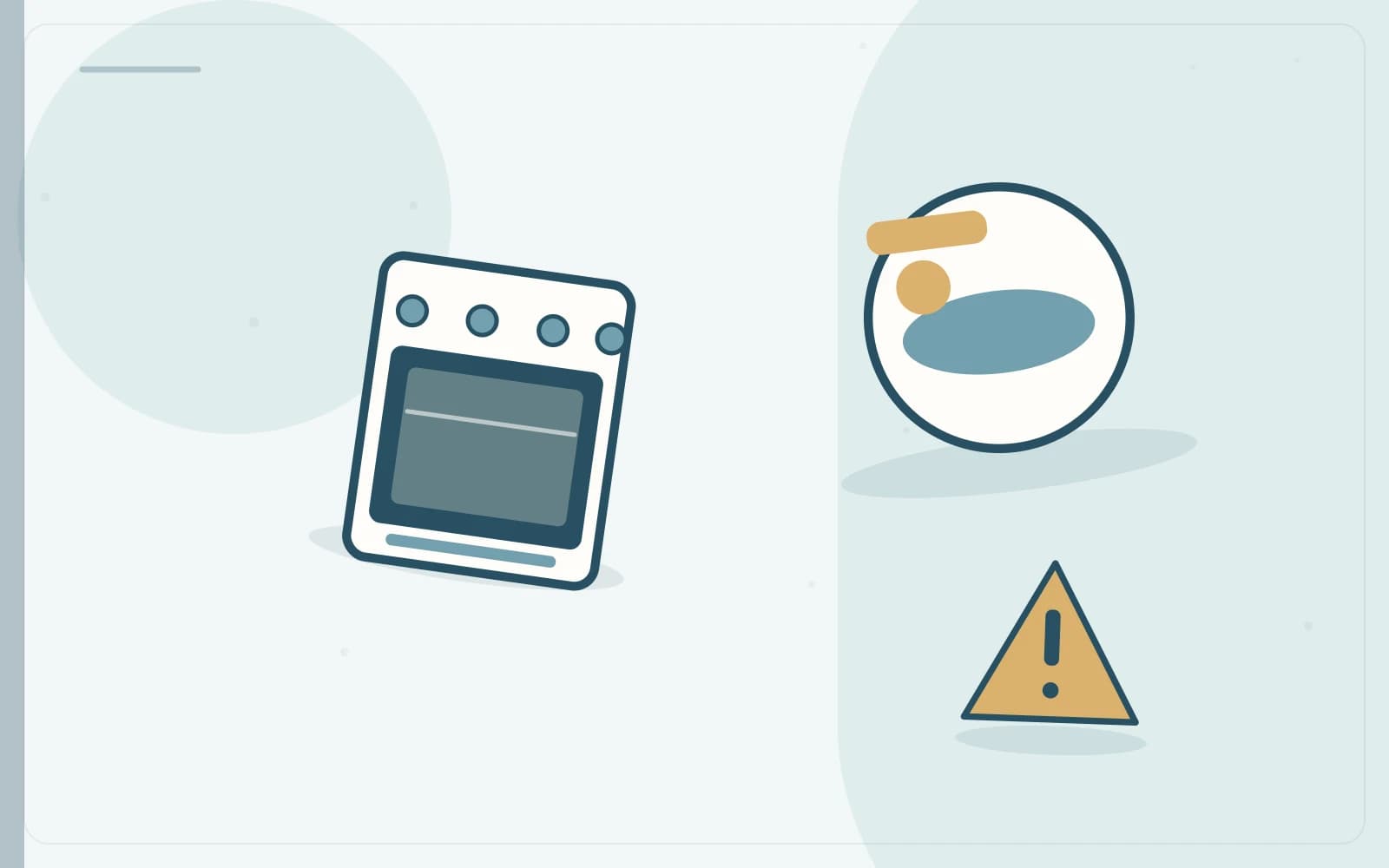 Editorial illustration featuring oven, food, warning for the article “Food in an Oven During Self-Cleaning: Check Before Eating”.
