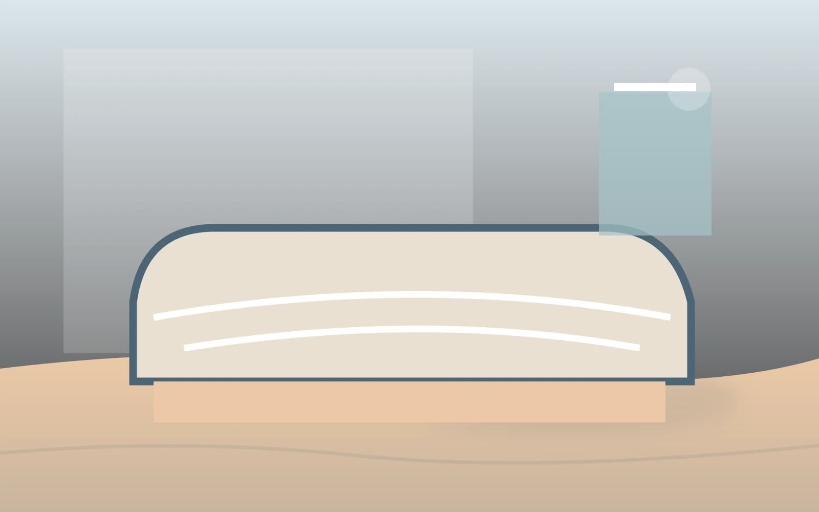 A mattress in a bedroom with a softly lit surface and open spatial context