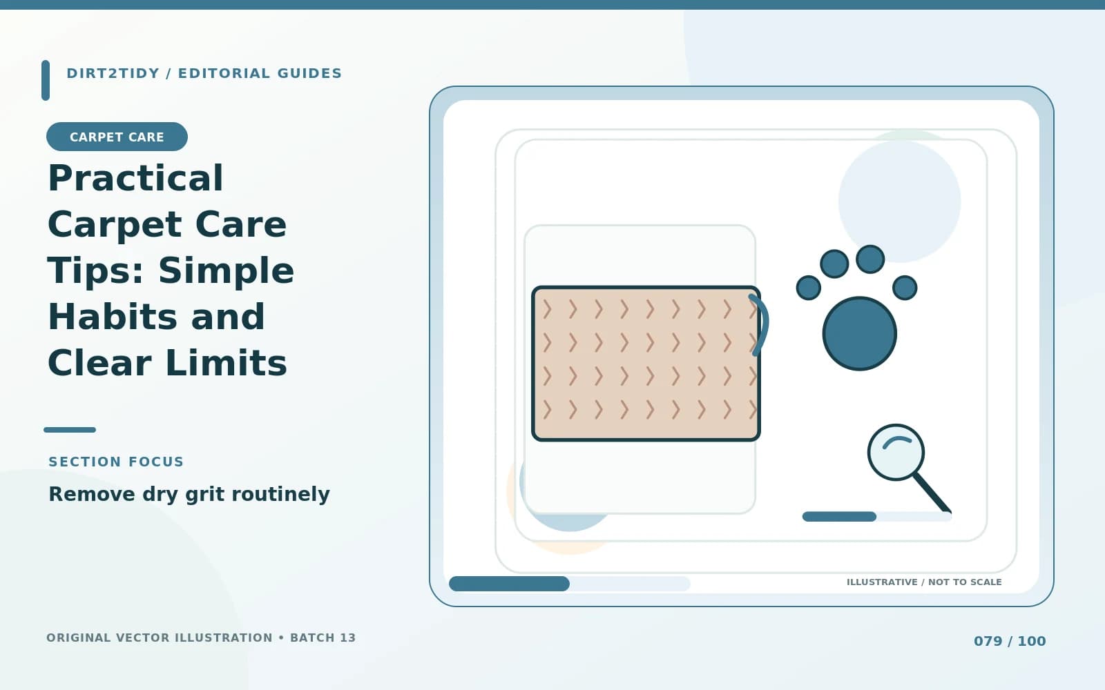 Illustration of remove dry grit routinely for Practical Carpet Care Tips: Simple Habits and Clear Limits