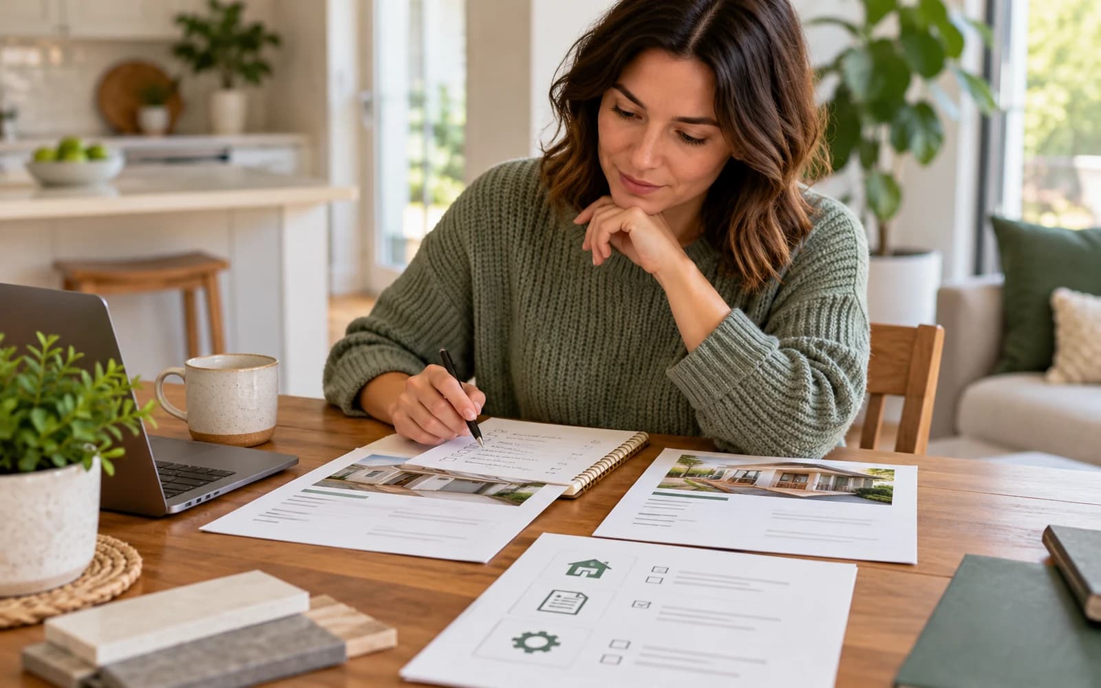 A homeowner reviews a renovation task list and comparable written quotes before choosing a project