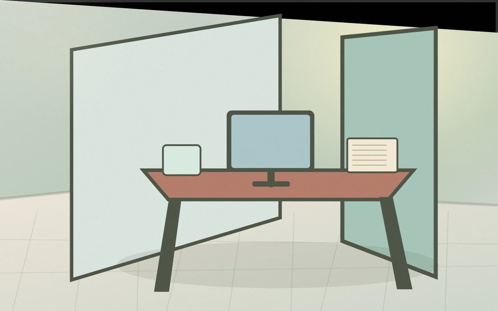 Office cleaning access boundaries identified in a corridor