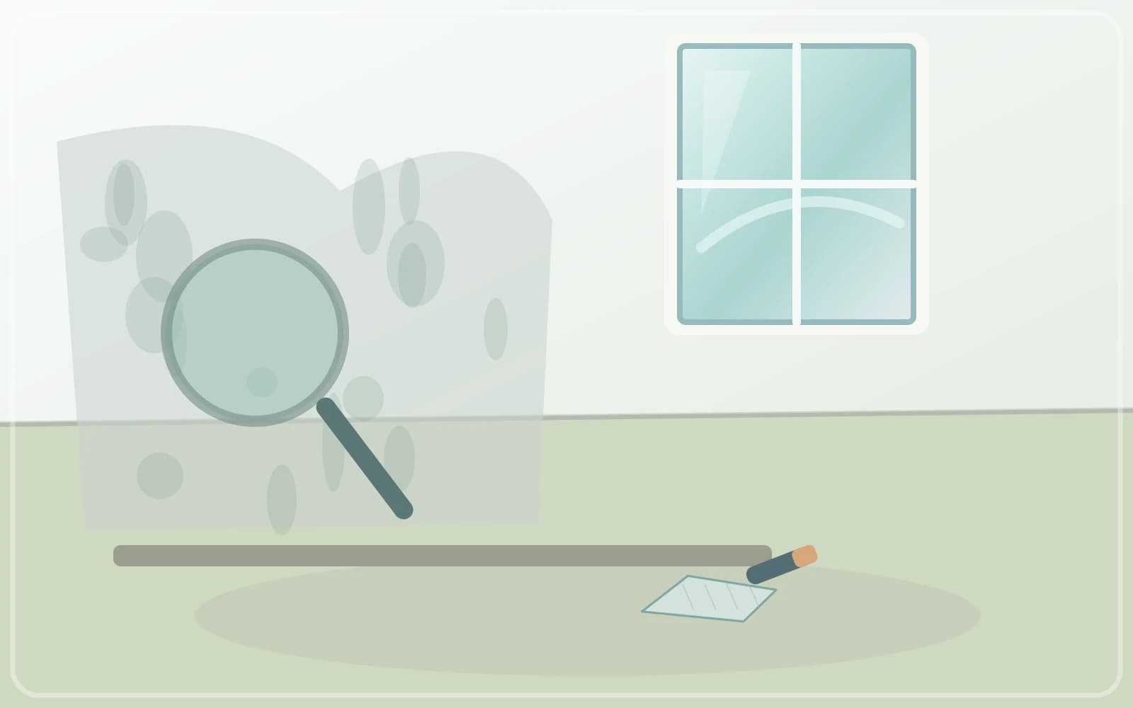 Moisture stains along an interior wall assessed for their source