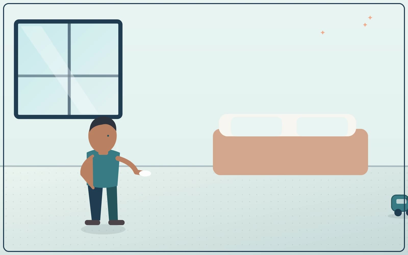 Illustration of a cleaner completing a routine household cleaning task