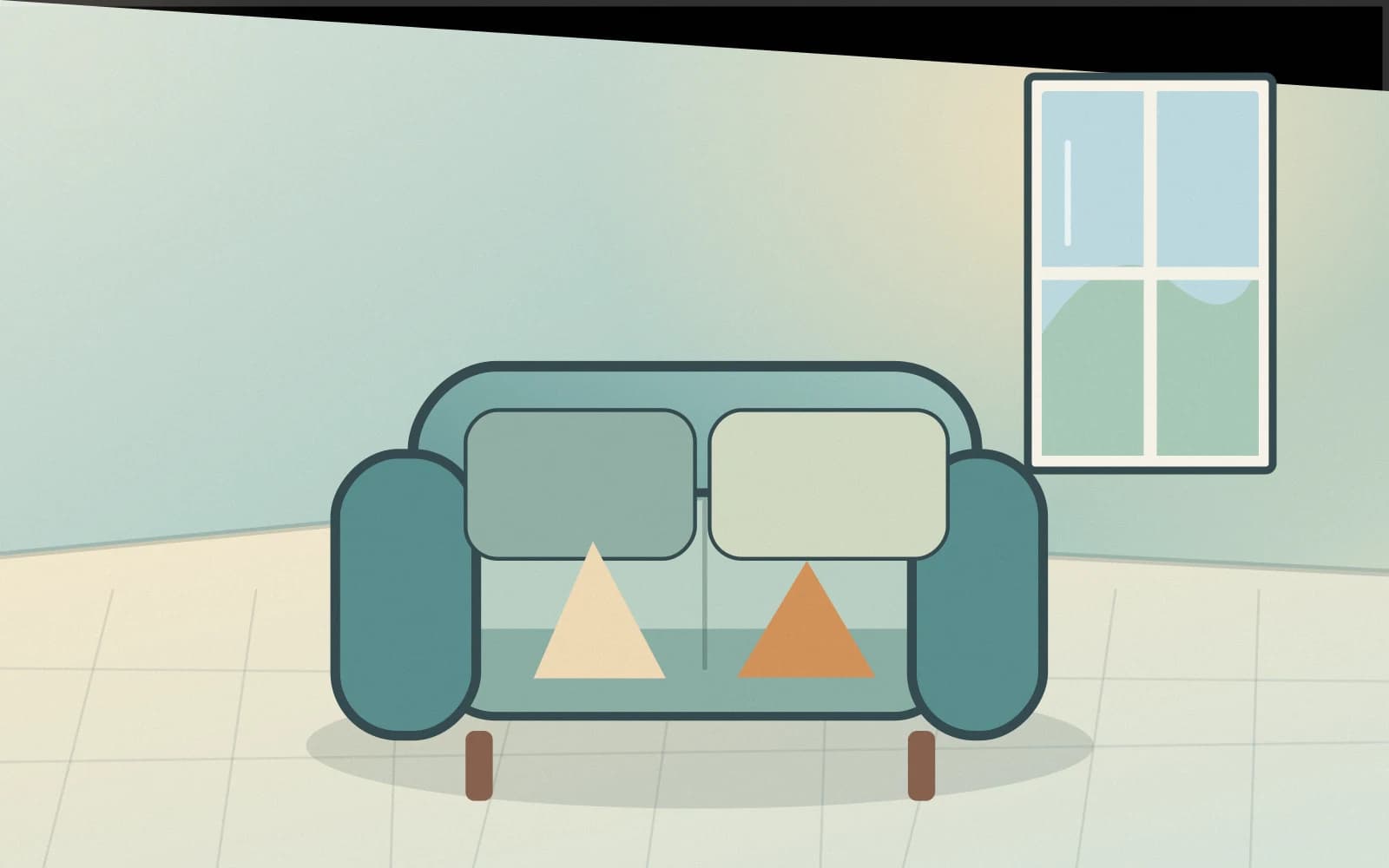 Furnished lounge with furniture kept in place for a rental-condition check