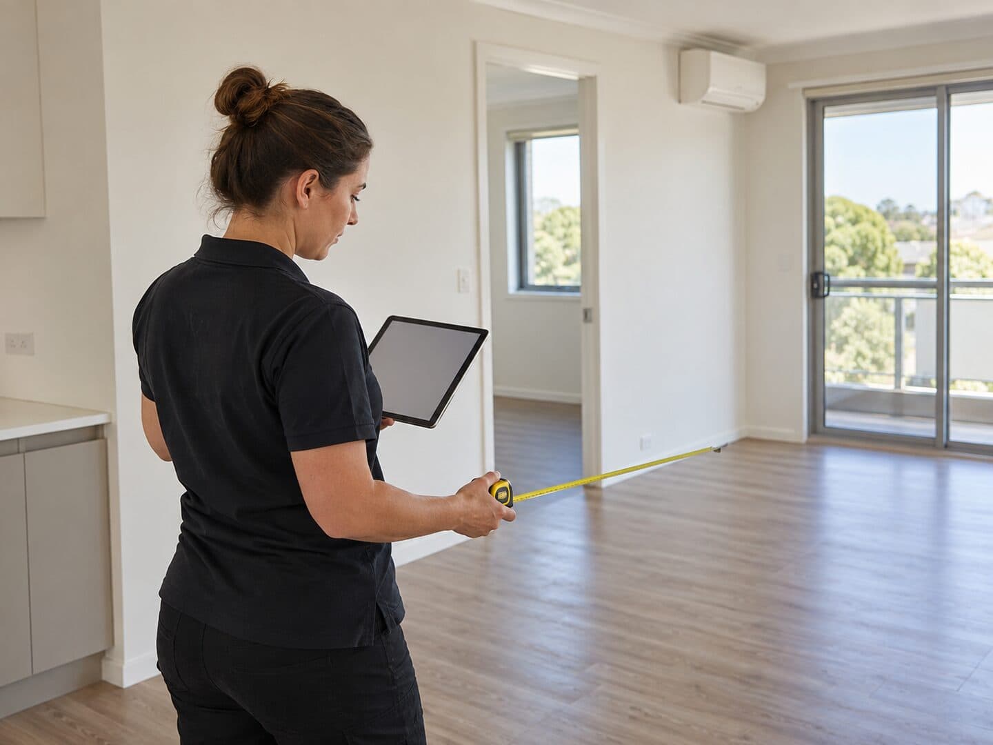 Tenant discussing property access details with an end of lease cleaner