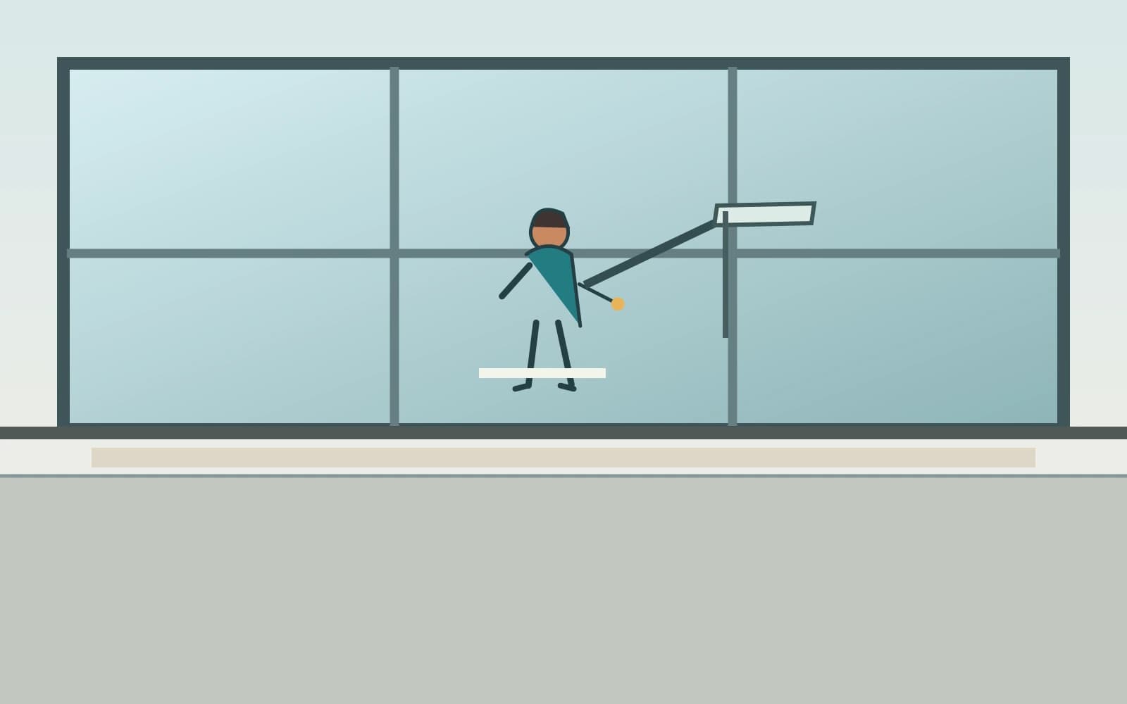 A professional cleans a shopfront window from stable ground using an applicator and squeegee