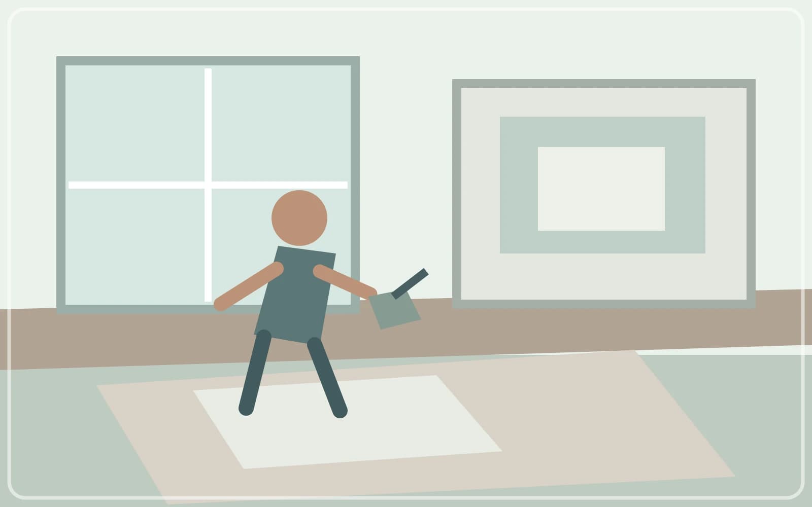 Cleaner moving between a kitchen counter and living-room tasks with a compact caddy