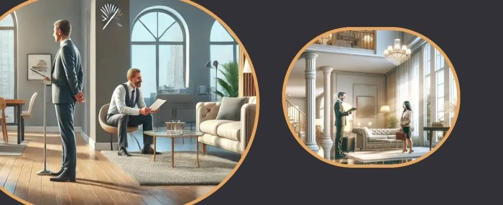 Agents inspecting luxurious, professionally cleaned homes before lease handover.