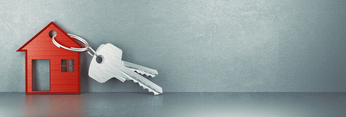 Key and house-shaped keychain symbolizing the end of lease cleaning. Ensure the property is spotless before handing over keys