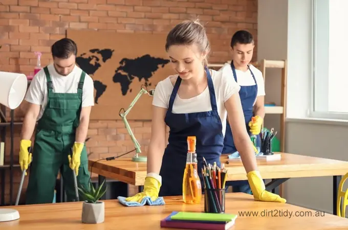 Need to do a Deep Clean for End of Lease Cleaning 4 Team of professional cleaners working in a modern office space.