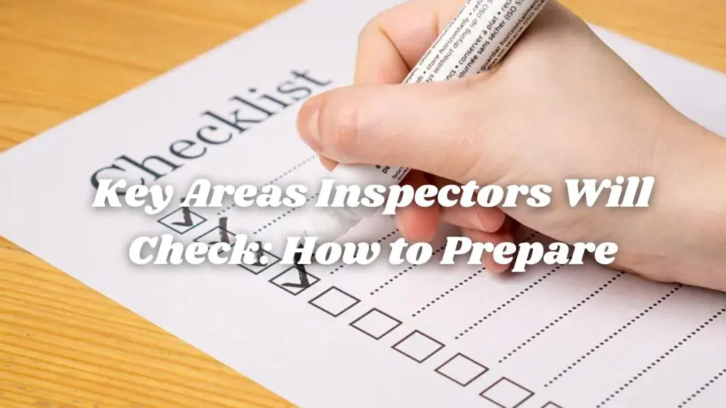 Hand checking boxes on a checklist with inspection prep title.