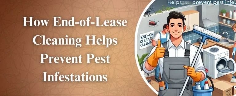 A professional cleaner holding cleaning tools and giving a thumbs-up with pests shown in the background.