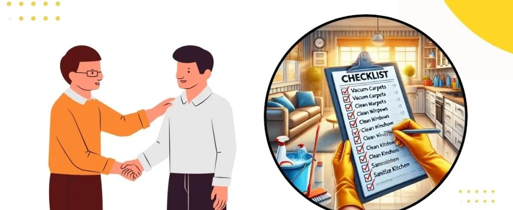 How to Avoid Common End of Lease Cleaning Disputes 4 Satisfied customer shaking hands after cleaner completes a detailed cleaning checklist