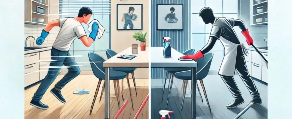 How to Avoid Common Mistakes in End of Lease Cleaning 4 Comparison between rushed DIY cleaning and thorough professional cleaning service.