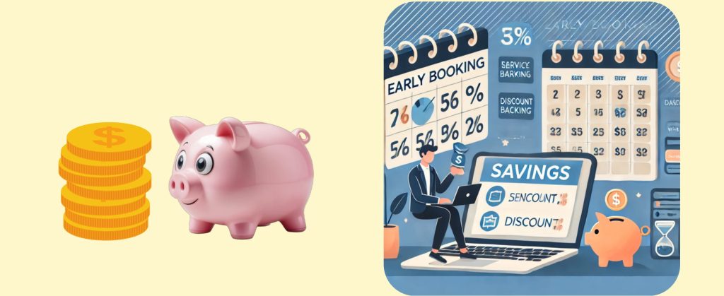 Customer using early booking options online to save money with service discounts.
