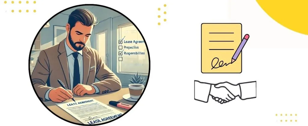 How to Avoid Common End of Lease Cleaning Disputes 3 Man reviewing and signing lease agreement with responsibilities and prechecks listed.