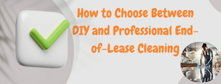 A checkmark symbol and a cleaner working in a kitchen, comparing DIY and professional cleaning.