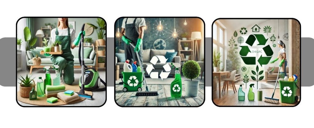  Green-themed cleaning setup showing eco-friendly products and practices in a sustainable living space.