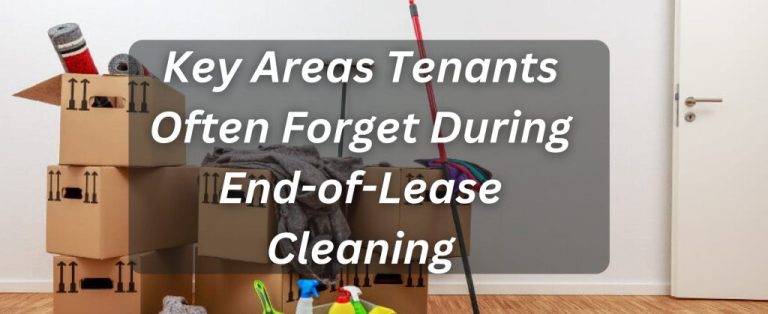 Packed boxes and cleaning tools showing key areas often missed by tenants during end-of-lease cleaning.
