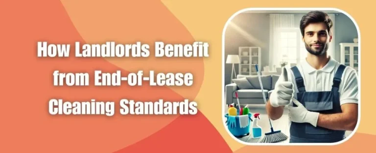 A professional cleaner giving a thumbs up with cleaning supplies in a bright rental property, illustrating landlord benefits.